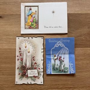 Vintage Christmas Card Lot of 3 1950s Nativity Scene Luke 2:20
